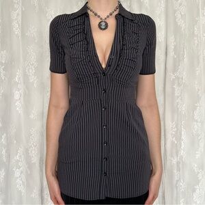 Office Siren Black & Grey Pinstripe Blouse
